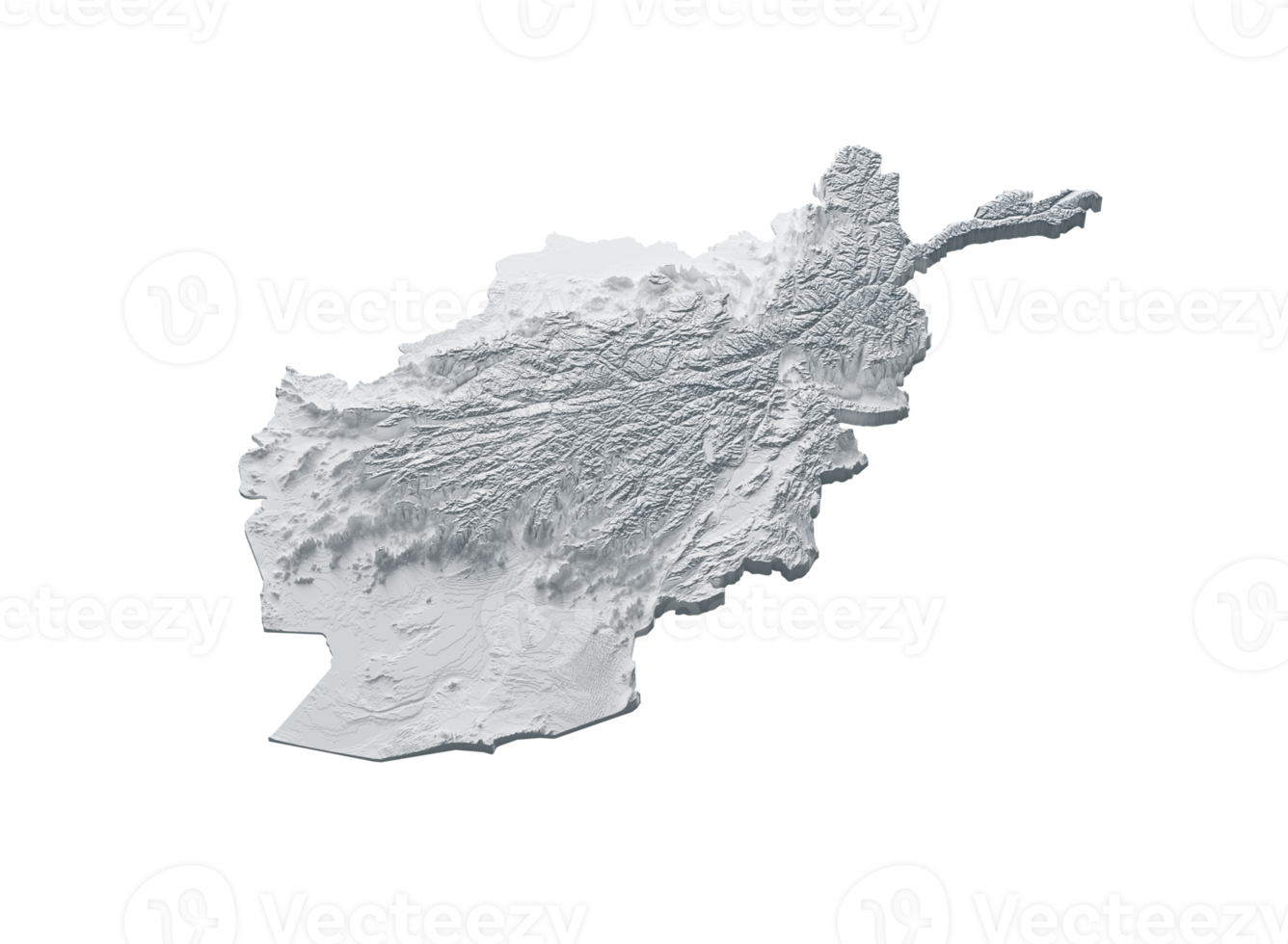 Afghanistan Map Gray And White Shaded Relief Textured Map On White Background 3D Illustration png