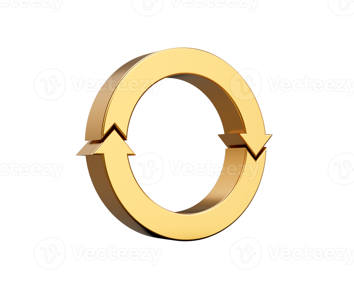 Golden Rounded Clockwise Arrow Loop Symbolizes Recycling And Continuous Rotation 3D Illustration png