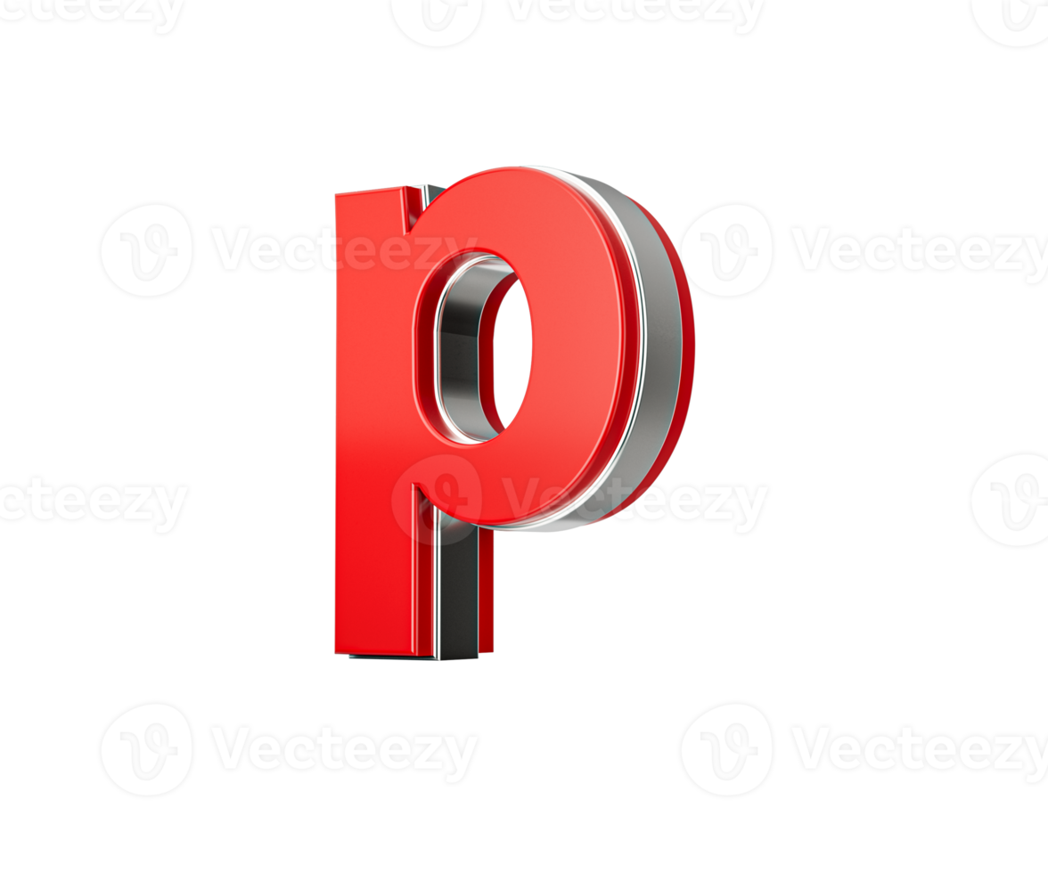 Vibrant Red Small Letter p Gleams With Its Sleek Metallic Design With Sharp Edges 3D Illustration png