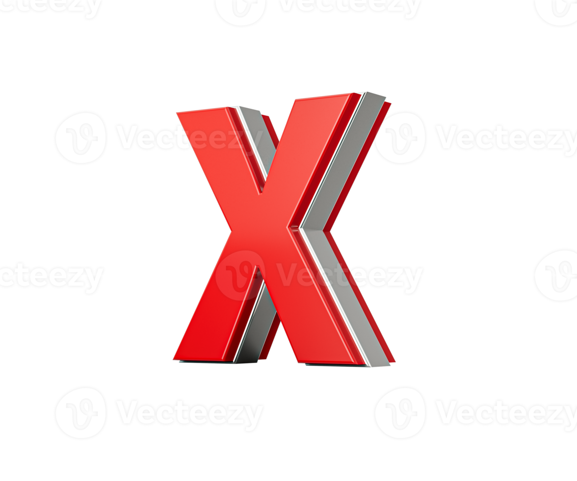 Vibrant Red Capital Letter X Gleams With Its Sleek Design Bold Font With Sharp Edges 3D Illustration png