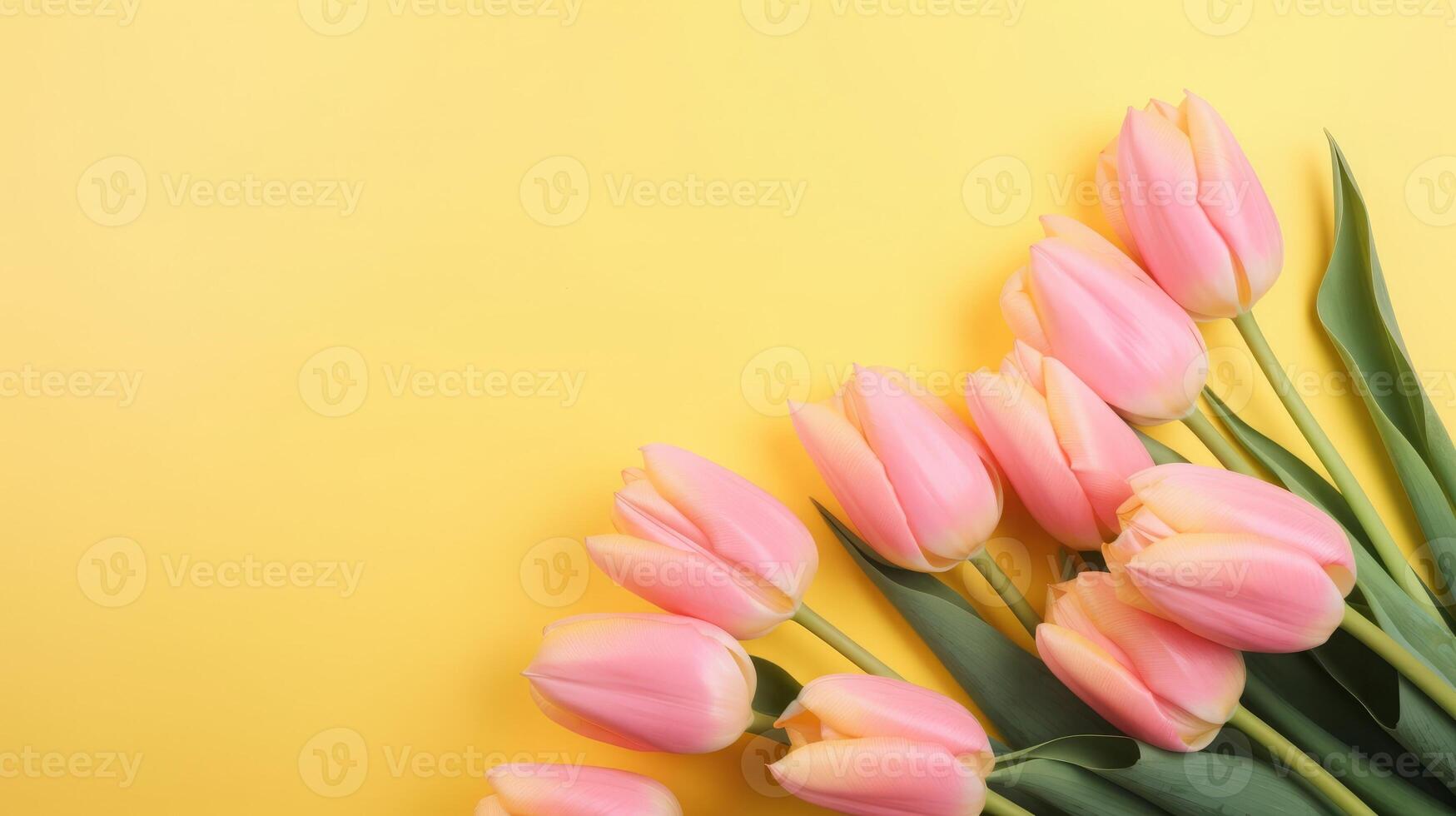 Top view spring flowers background, mother day background, blank space, bouquet photo