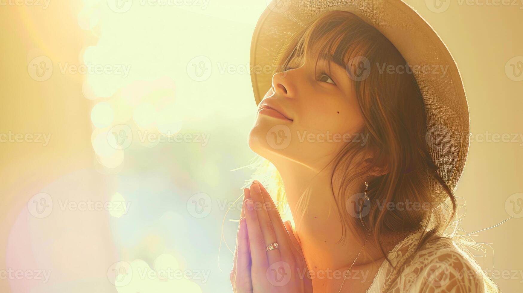 A beautiful woman praying to God, home photo