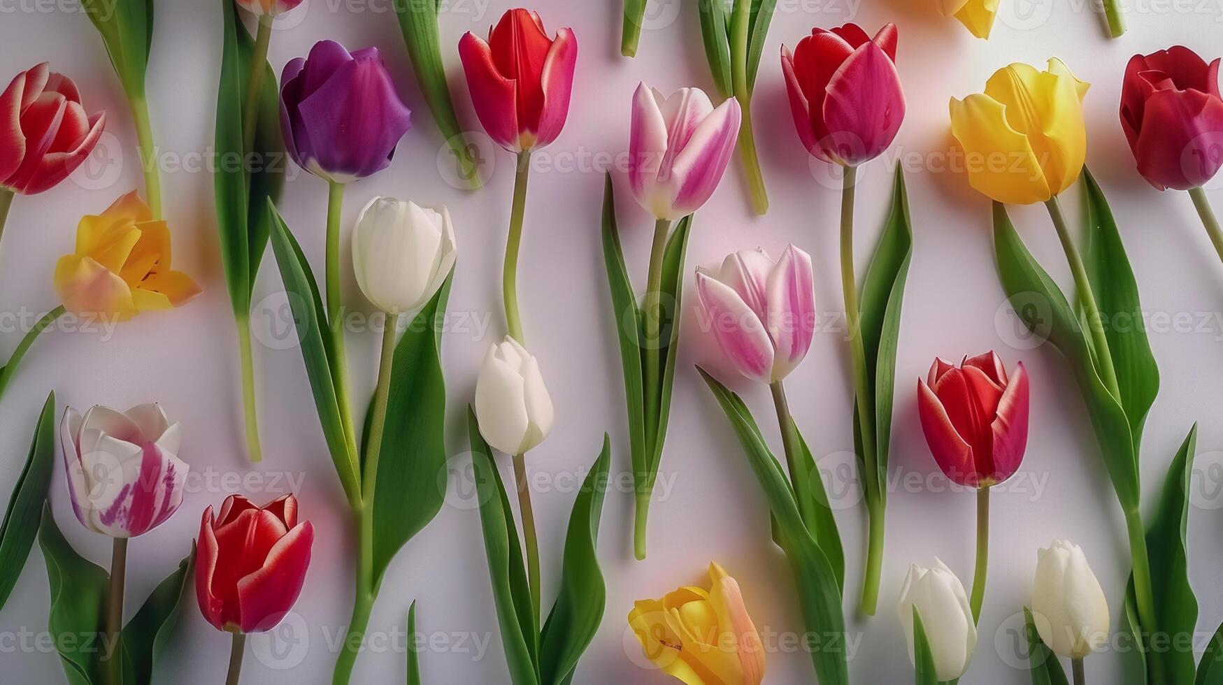 Top view spring flowers background, mother day background, blank space, colored photo
