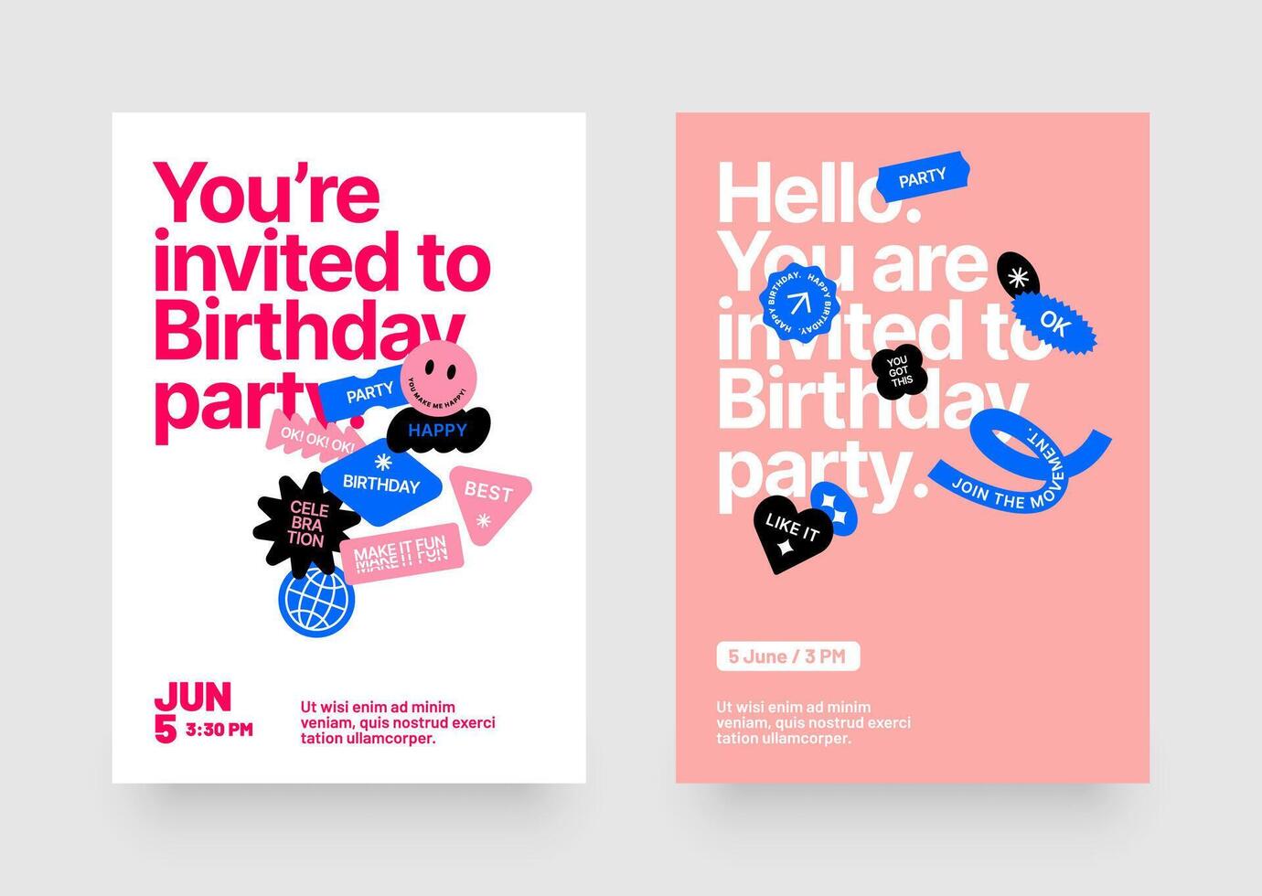 Birthday party invitation layout template. Design with colorful eye catching typography for your flyer, cover, poster, brochure or banner. vector