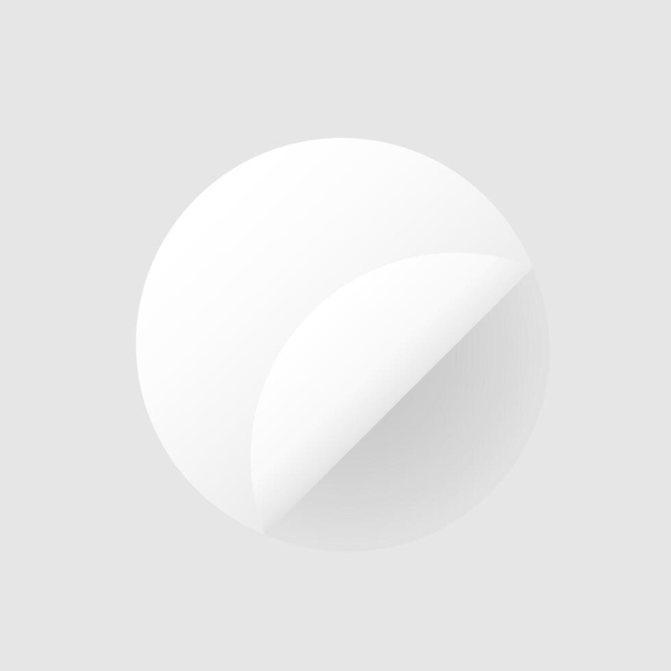 Round adhesive sticker with folded edge. White paper circle with shadows and realistic texture. Empty mockup for any notes. illustration vector