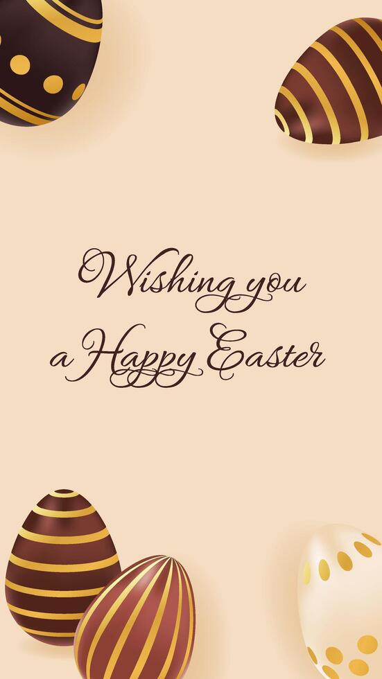 Vertical story template Happy Easter with realistic chocolate golden eggs. Holiday greeting for social media post. illustration vector