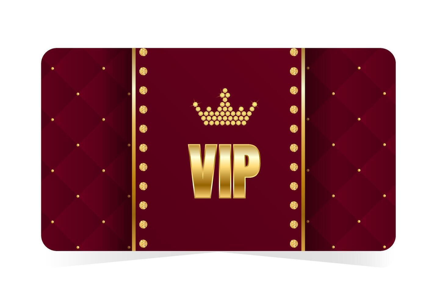 Prestige golden VIP access card layout with diamonds and crown. Red leather background. illustration on transparent background vector