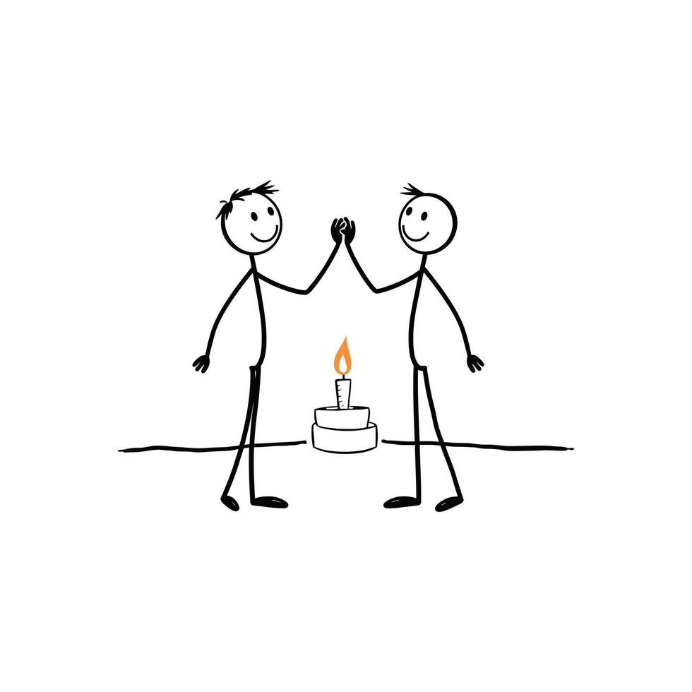 Simple Line Art Friends Celebrating, High Five, Agreement vector