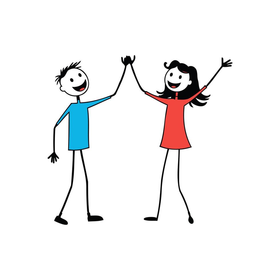 Illustration Two Stick Figures Giving High Five, Celebrating Success and Friendship vector