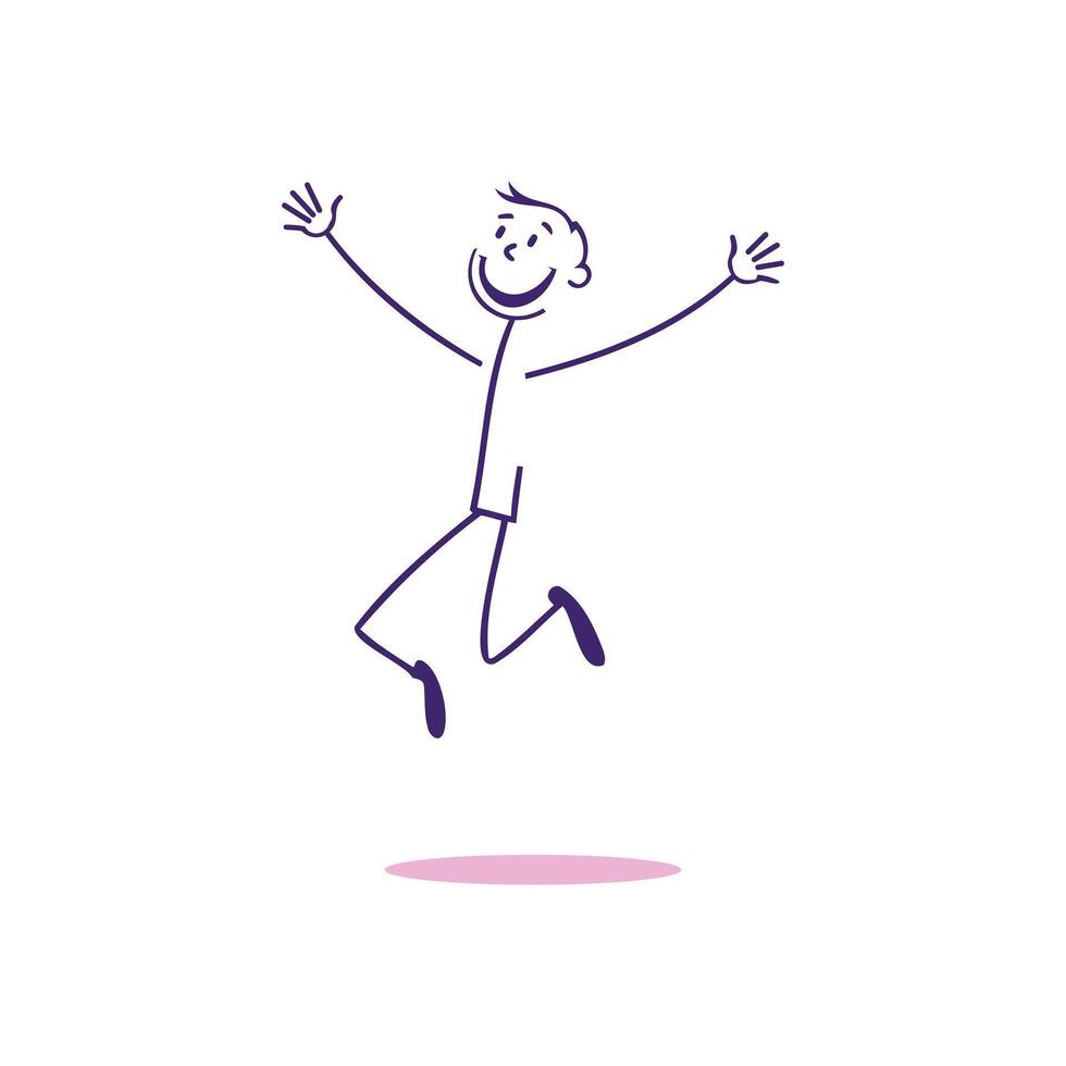 Happy Stick Figure Man Jumping in Joy Illustration vector