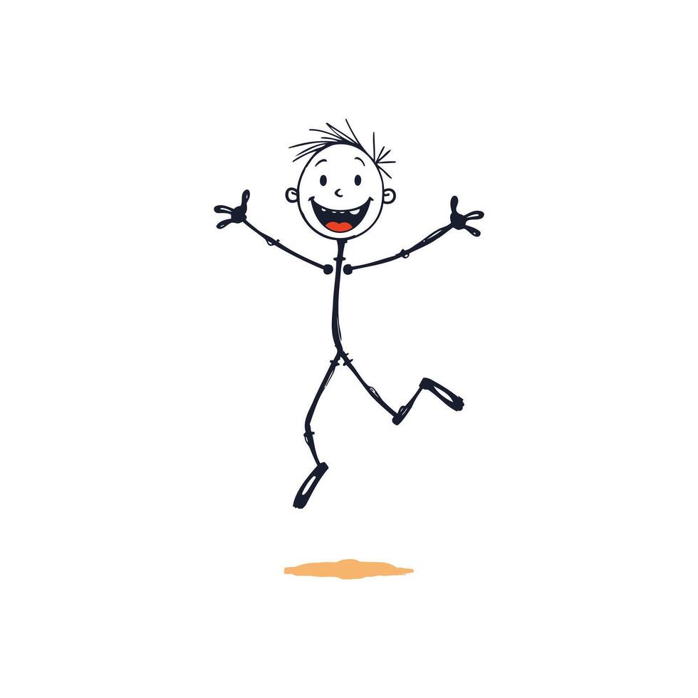 Stick Figure Joyful Leap - Hand Drawn Illustration vector