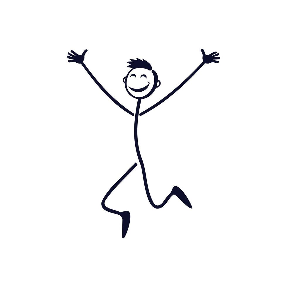 Excited Stick Figure Celebrating Success - Cartoon Design vector
