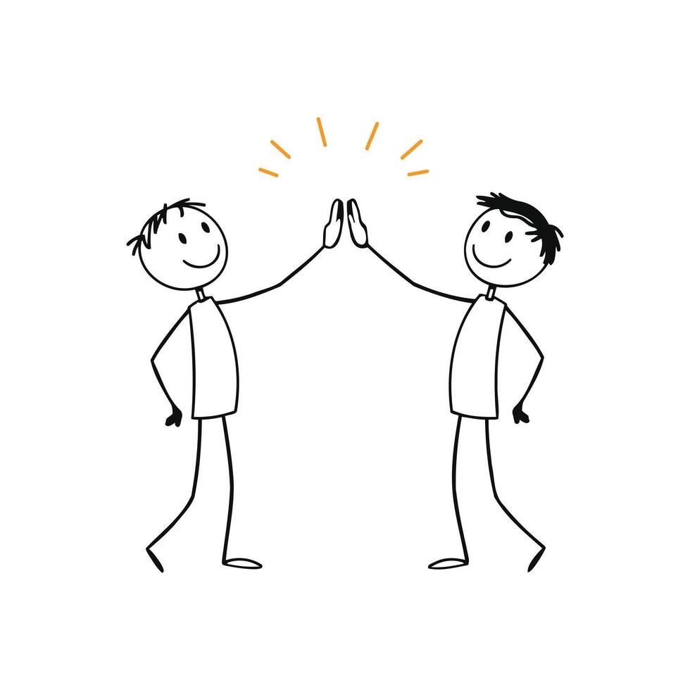 Illustration Two Stick Men, High Five, Friendship, Success vector