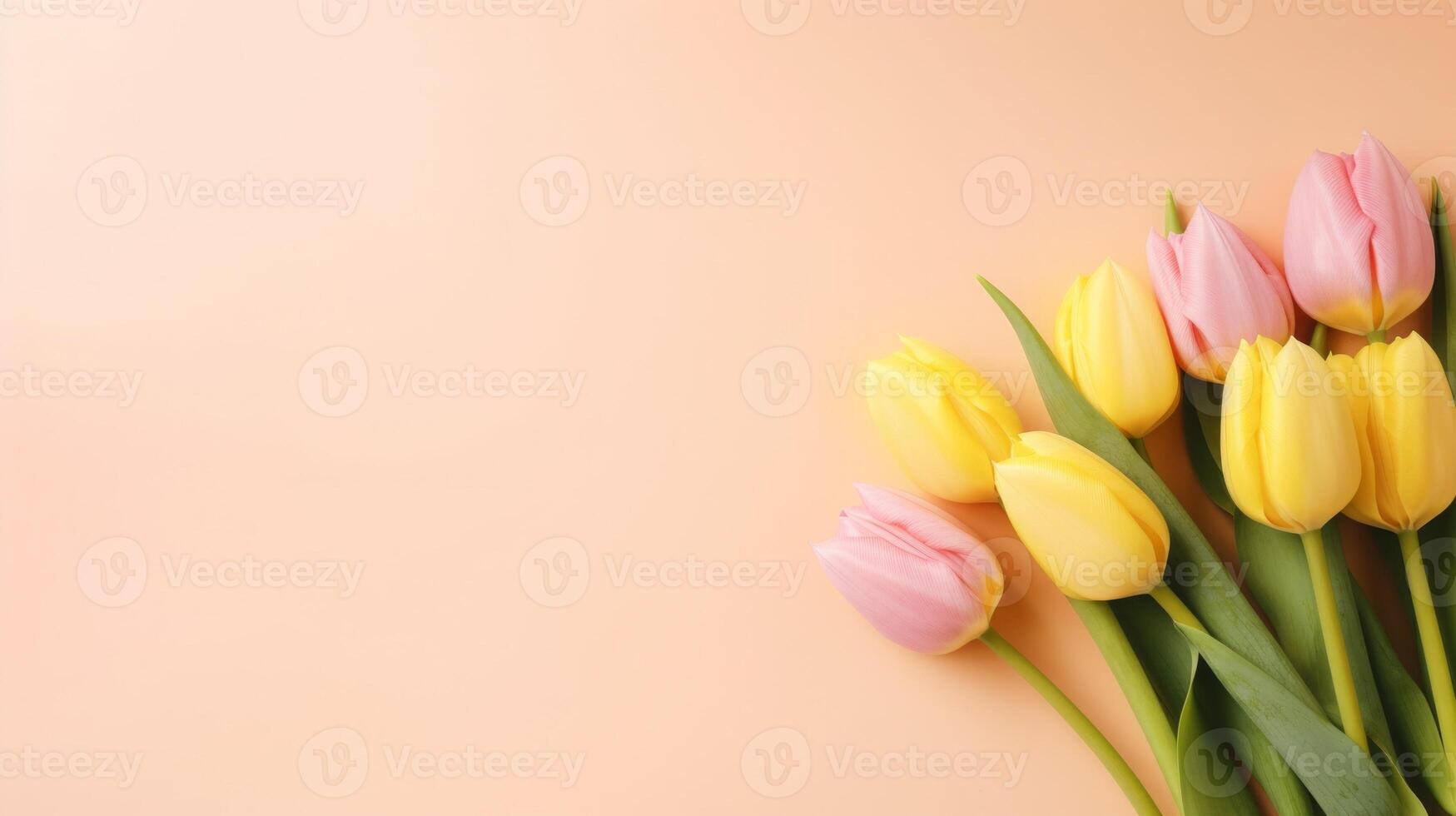 Top view spring flowers background, mother day background, blank space, modern art photo