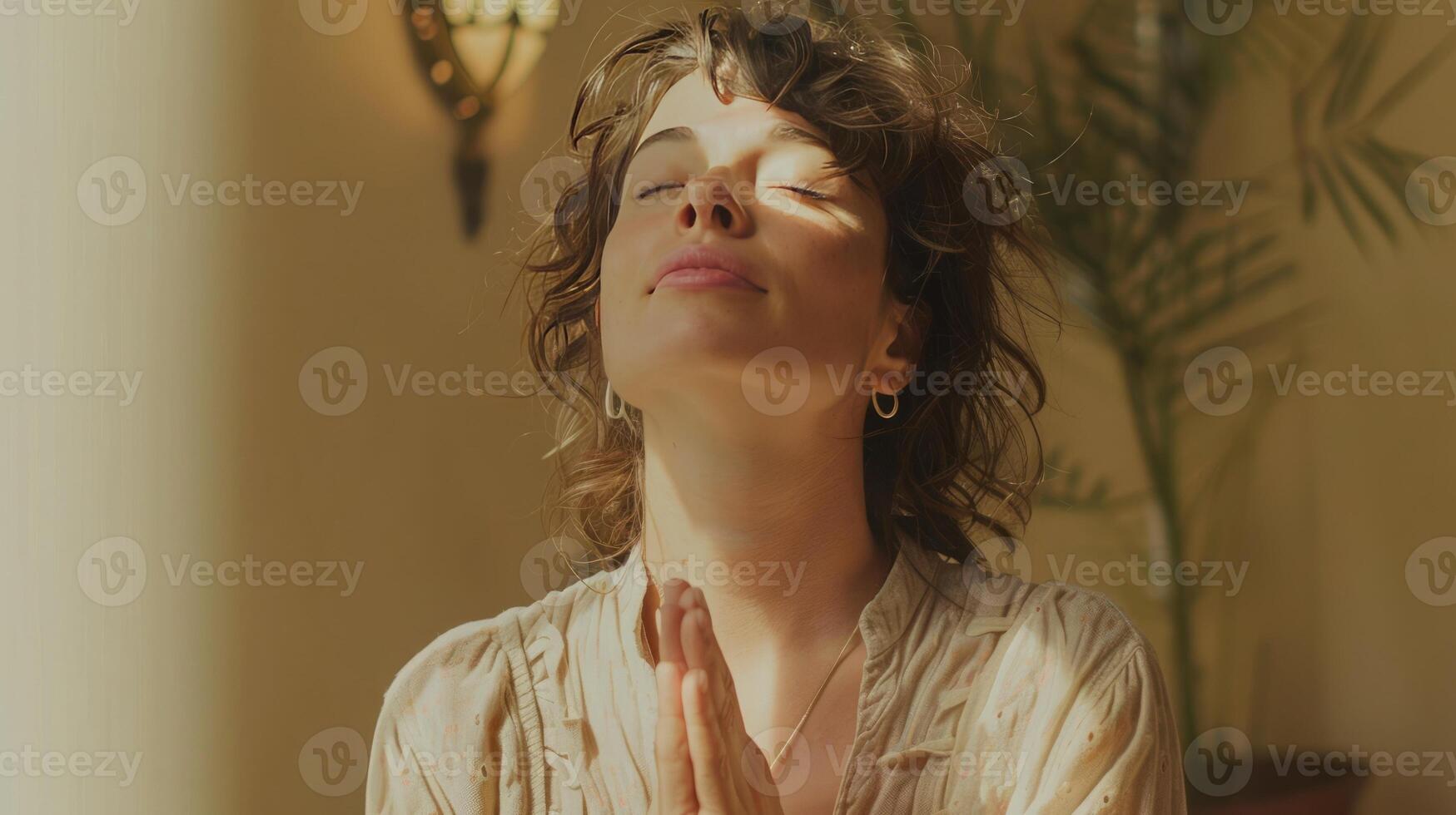 A beautiful woman realistic praying to God photo
