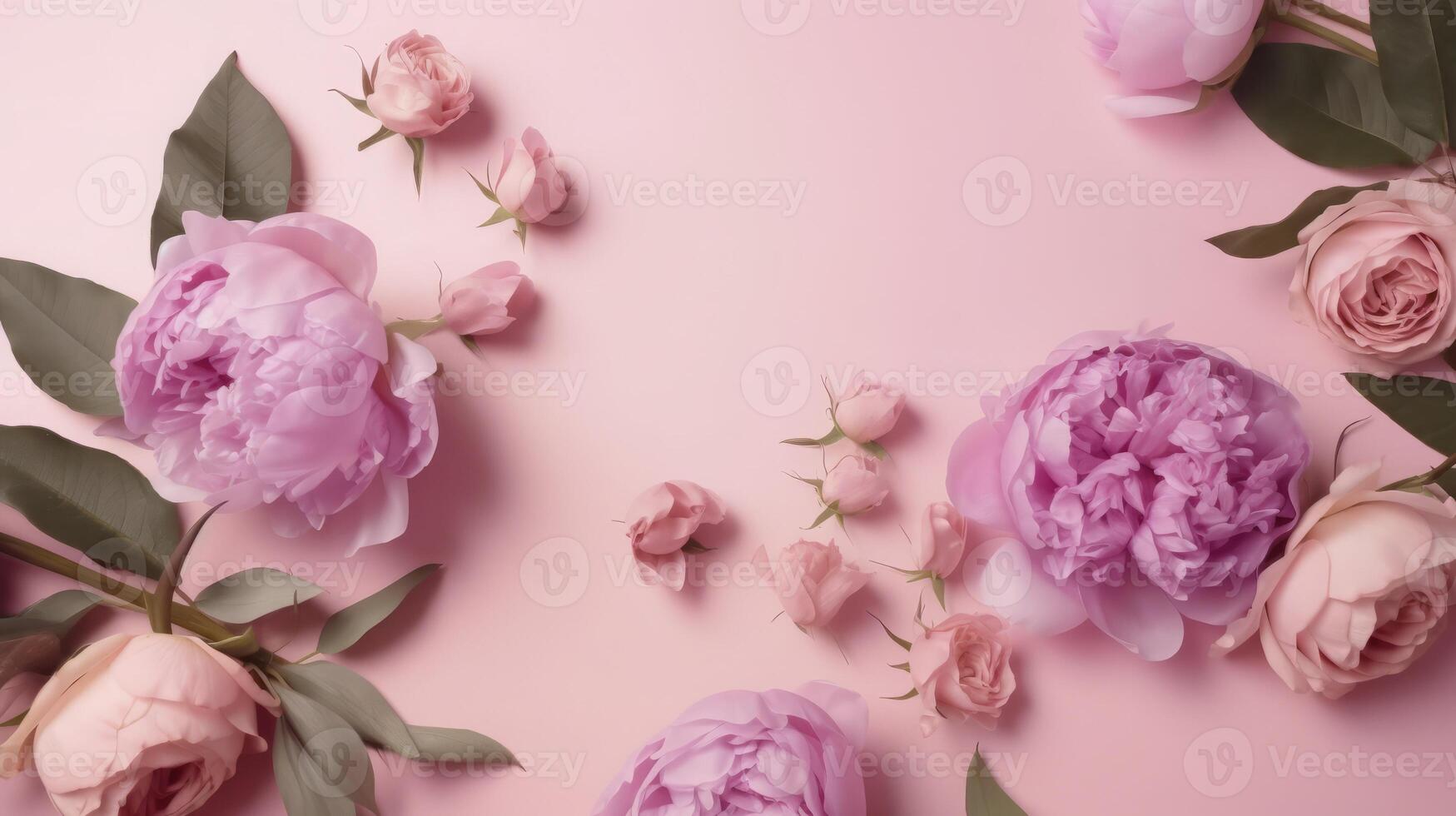 Top view spring flowers background, mother day background, blank space, violet photo
