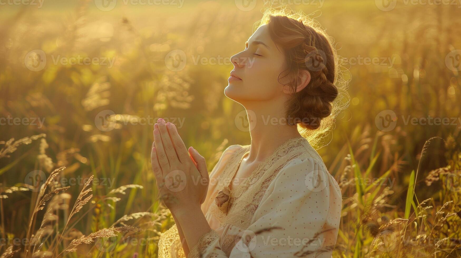 A beautiful woman praying to God, nature photo