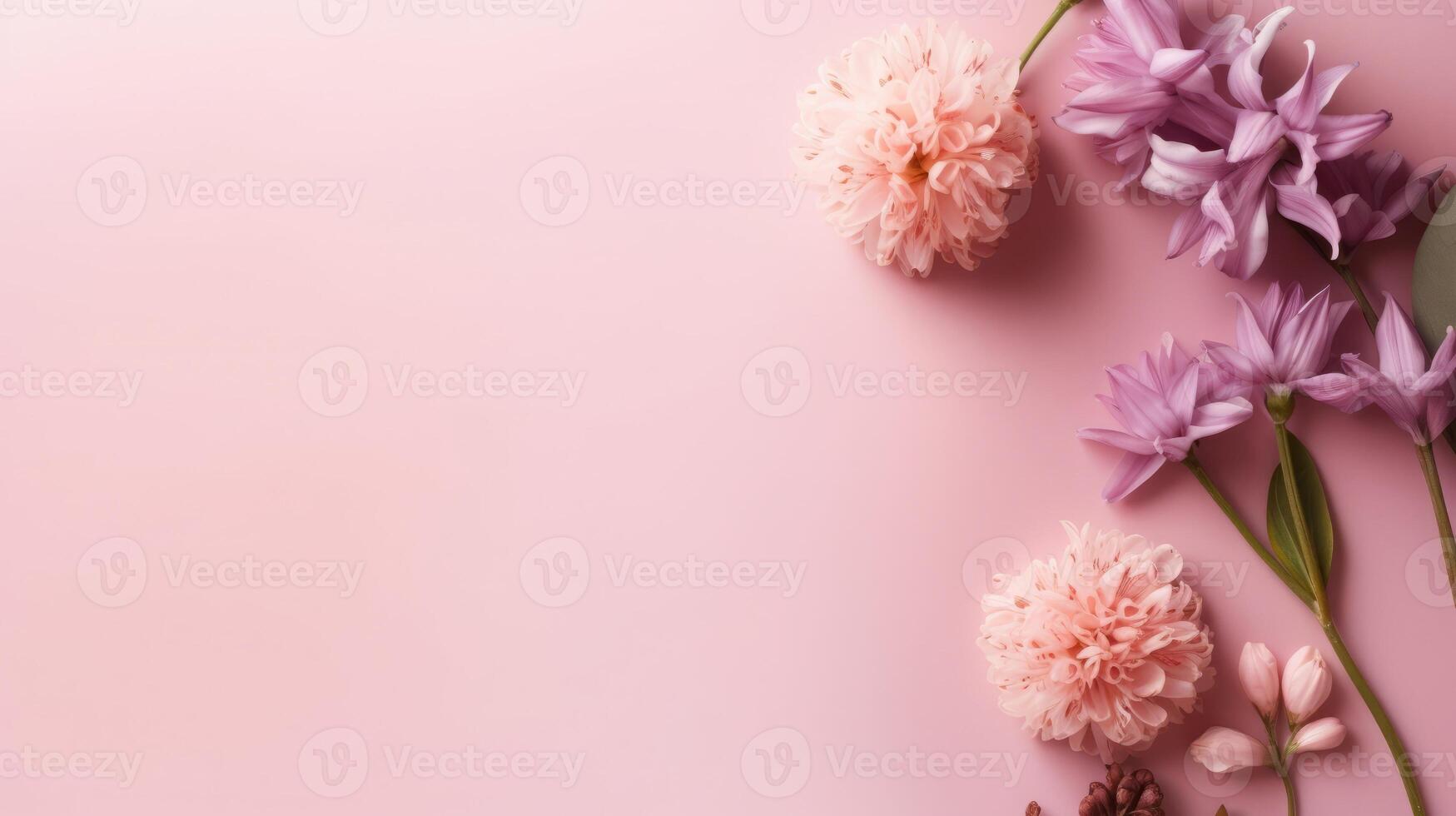 Top view spring flowers background, mother day background, blank space, modern photo