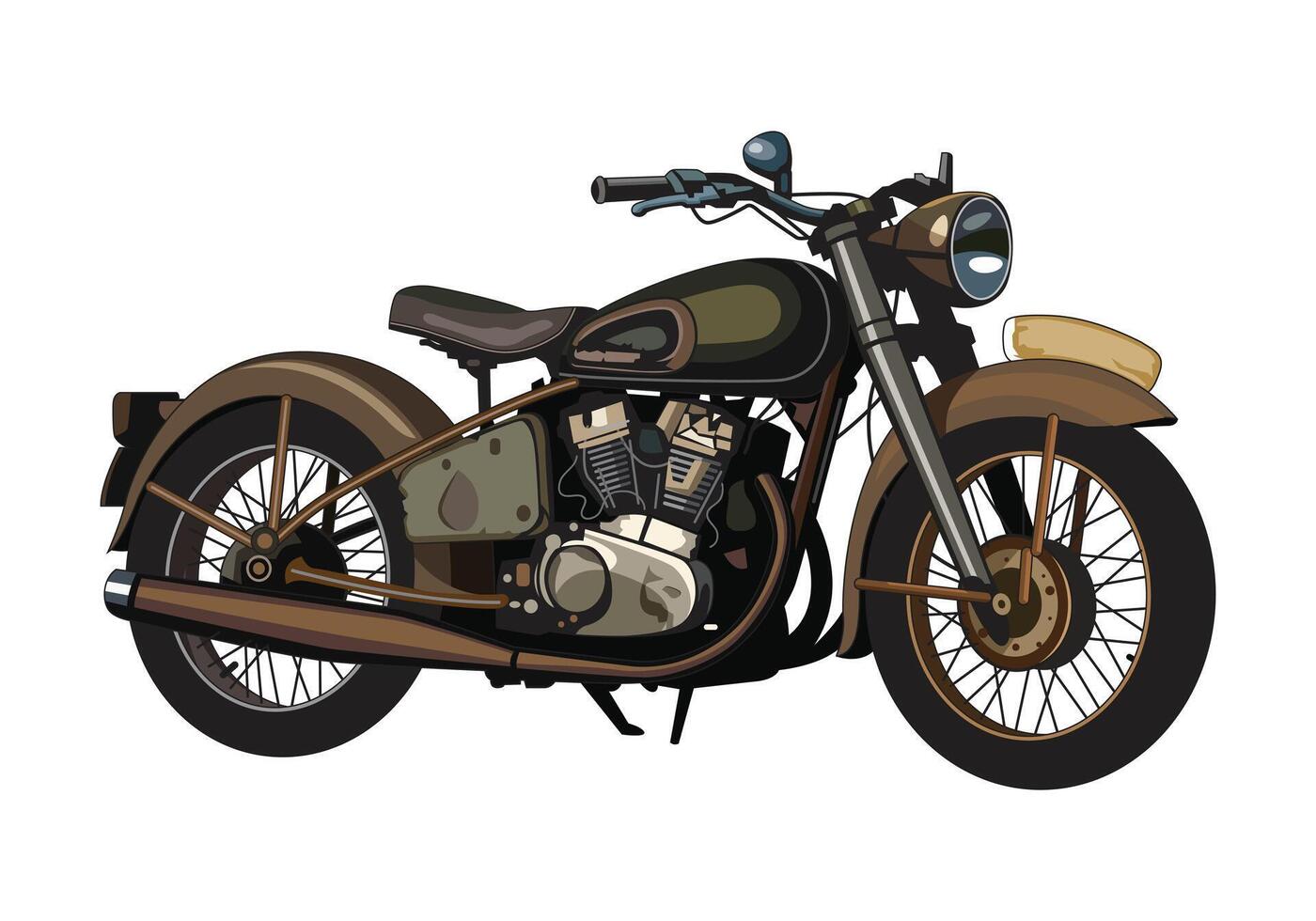 Army motorcycle, motorized war vehicle classic style, illustration. vector