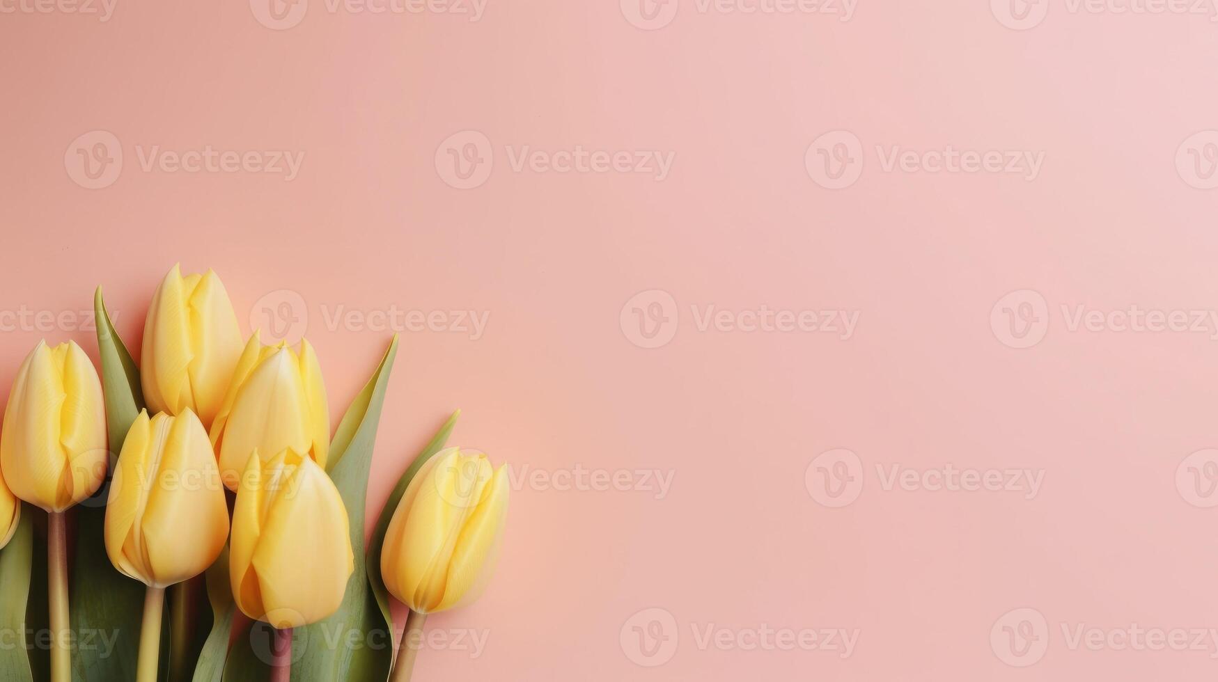 Top view spring flowers background, mother day background, blank space, minimalist card photo