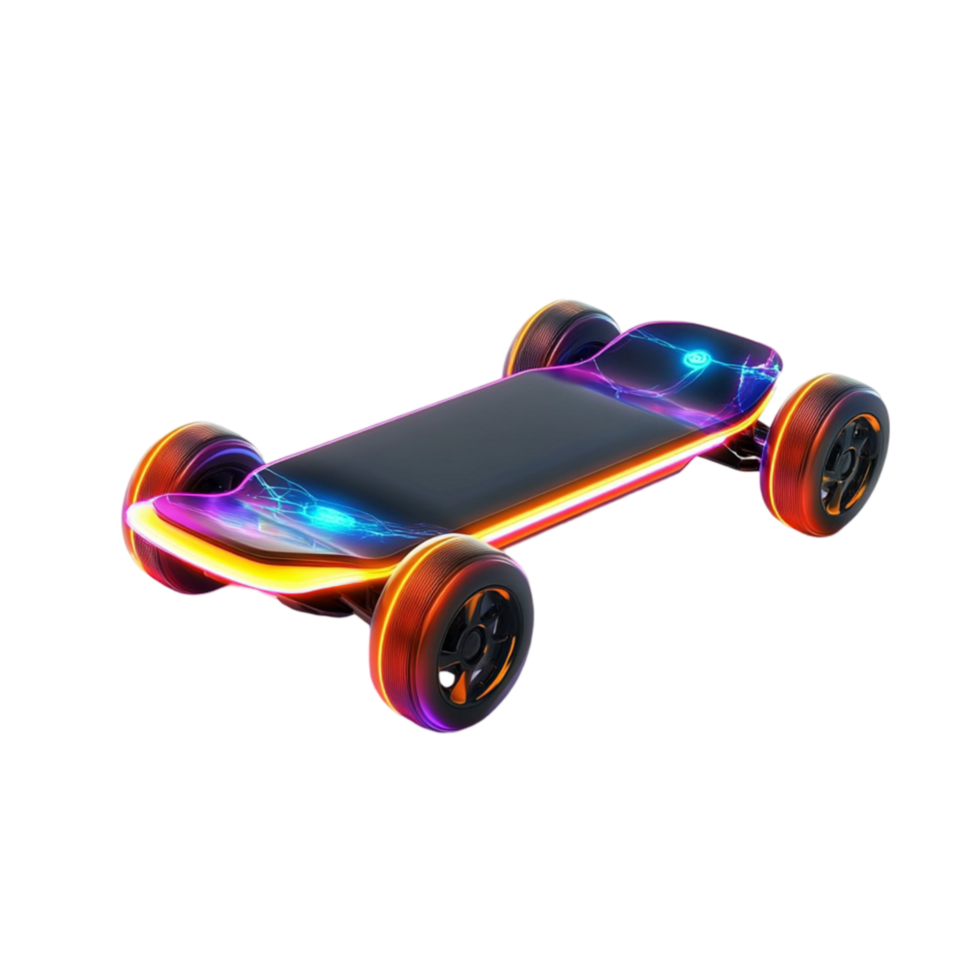 Skateboard with Neon Lights on Transparent Background png
