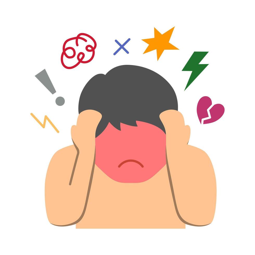 A person holding their head with both hands, suggesting feelings of stress or frustration. vector