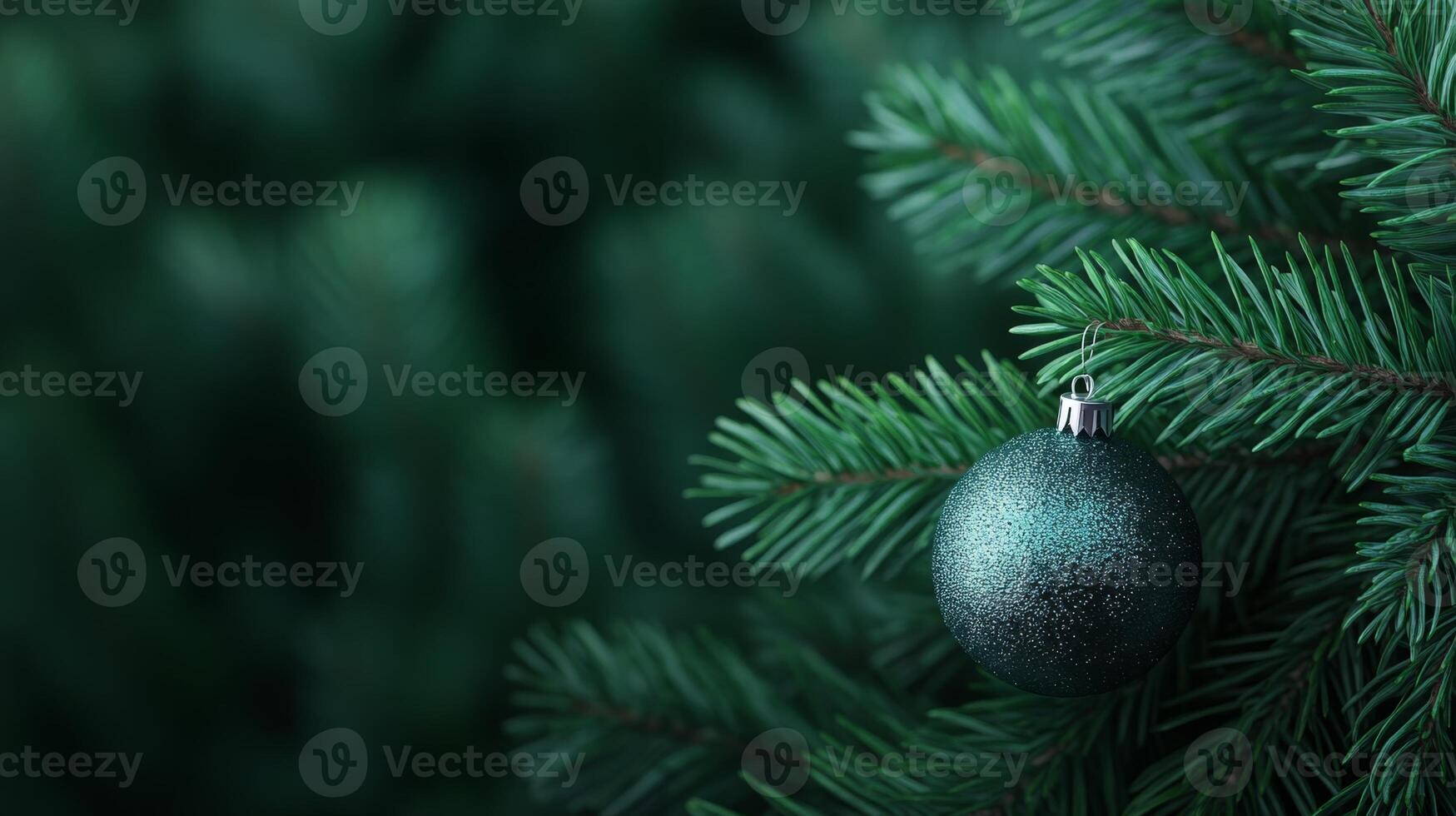 minimal christmas background with decorations, pine branches and cones, copy space. photo