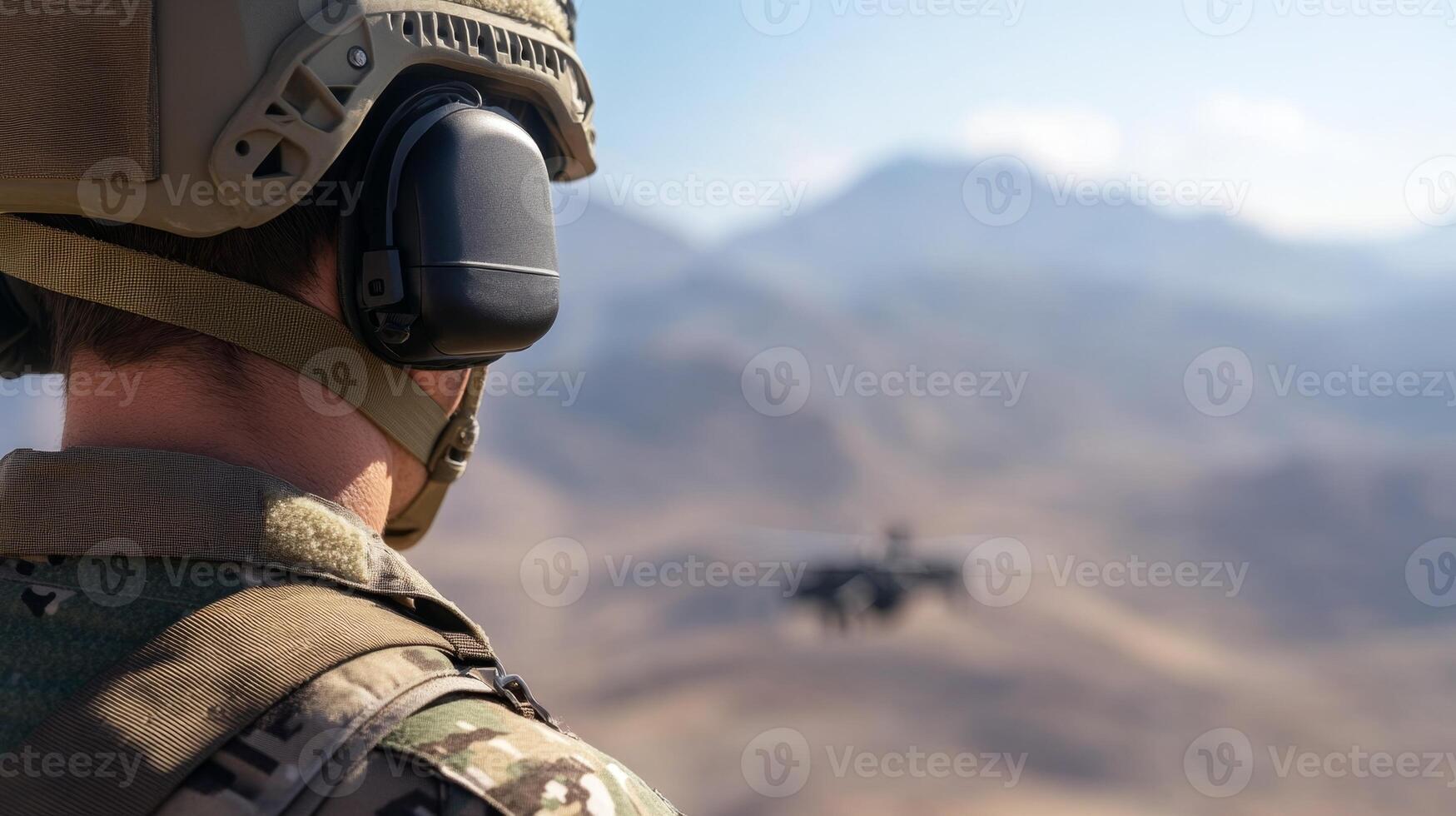 military drone operator, view from the back photo