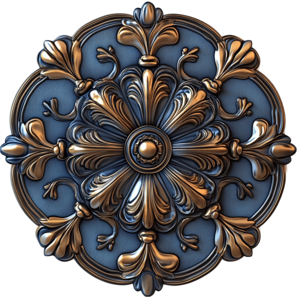 Decorative Blue and Gold Circular Design on Transparent Background png