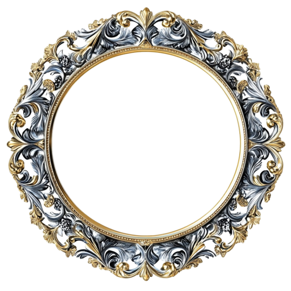Gold and blue Frame with Ornate Design on Transparent Background png