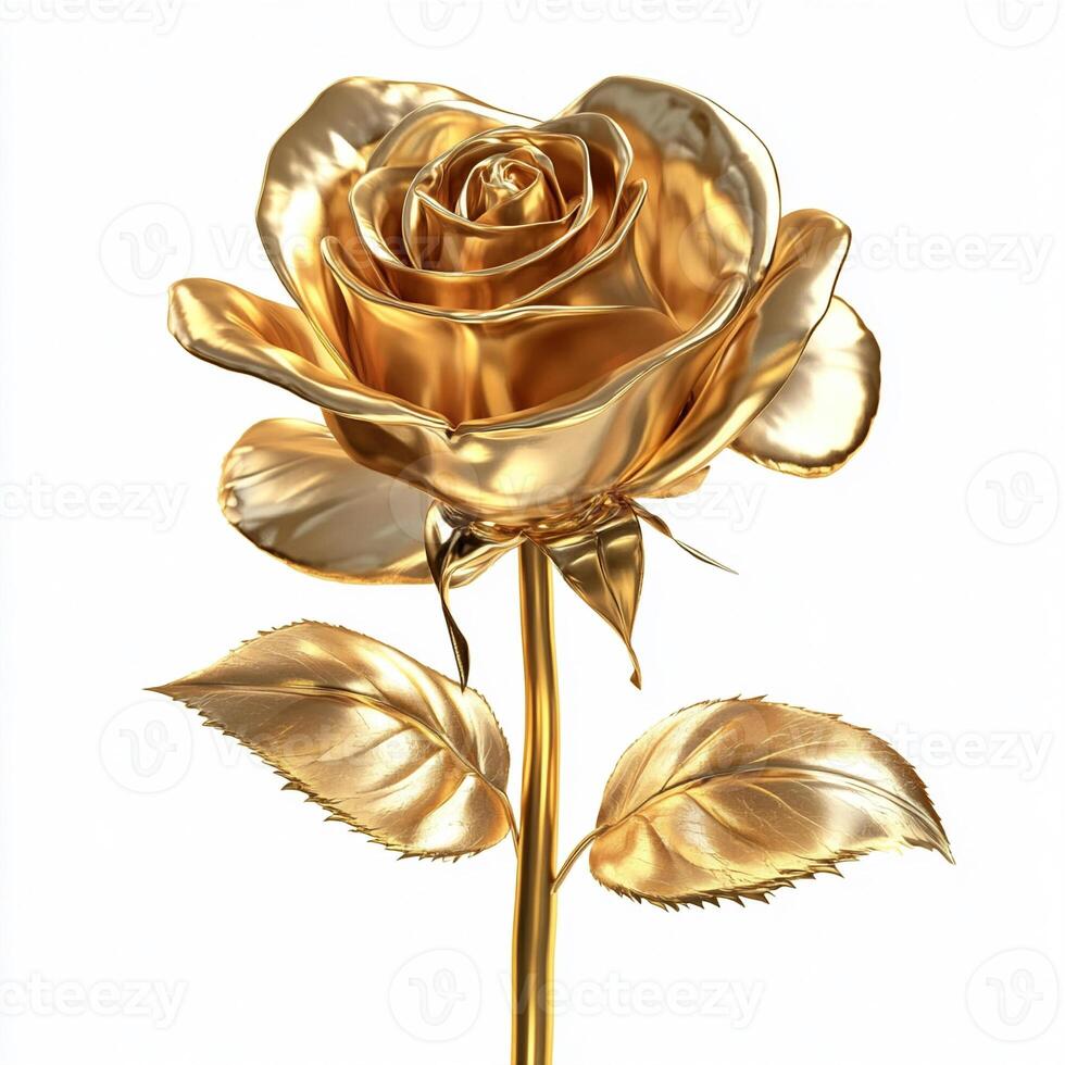 Gold Flower Rose isolated on white background. Rose 3d Multicolored Chameleon color. Collection of decorative design elements. luxury buds flat lay photo