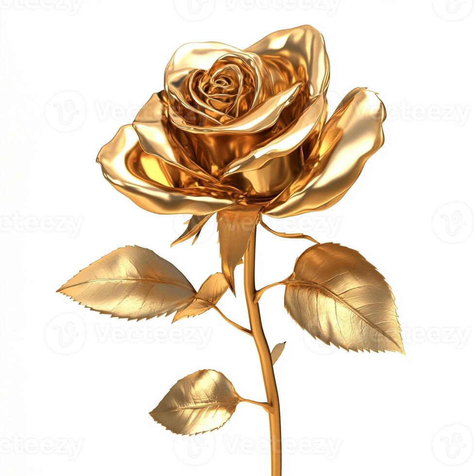 A Gold Flower Rose isolated on white background. Rose 3d Multicolored Chameleon color. Rose for decorative design photo