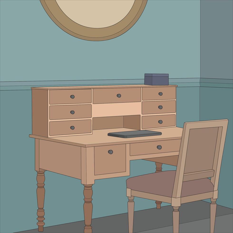 a desk and chair in a room vector