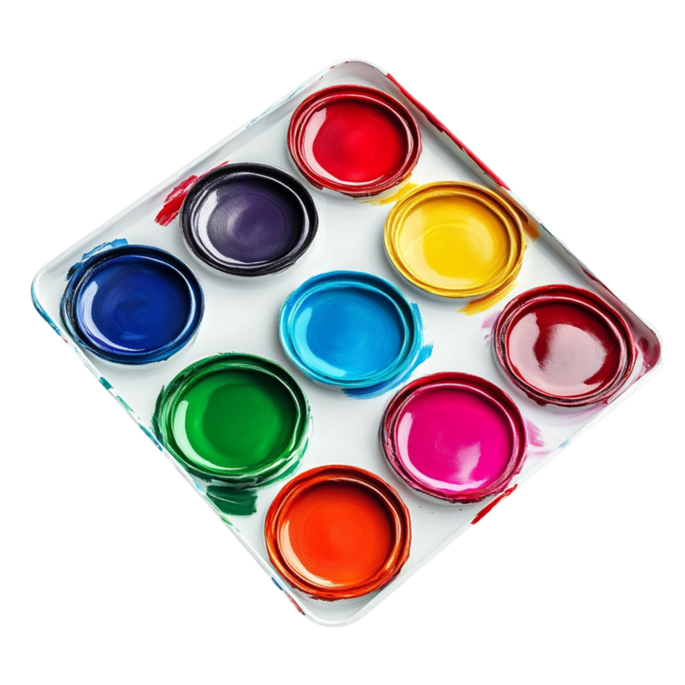 Colorful Paint Palette with Brushes on Transparent Background png