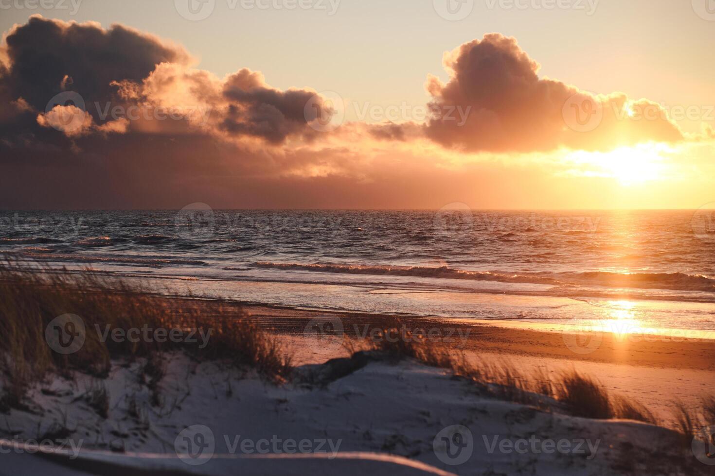 Sunset at Denmarks coast in winter photo
