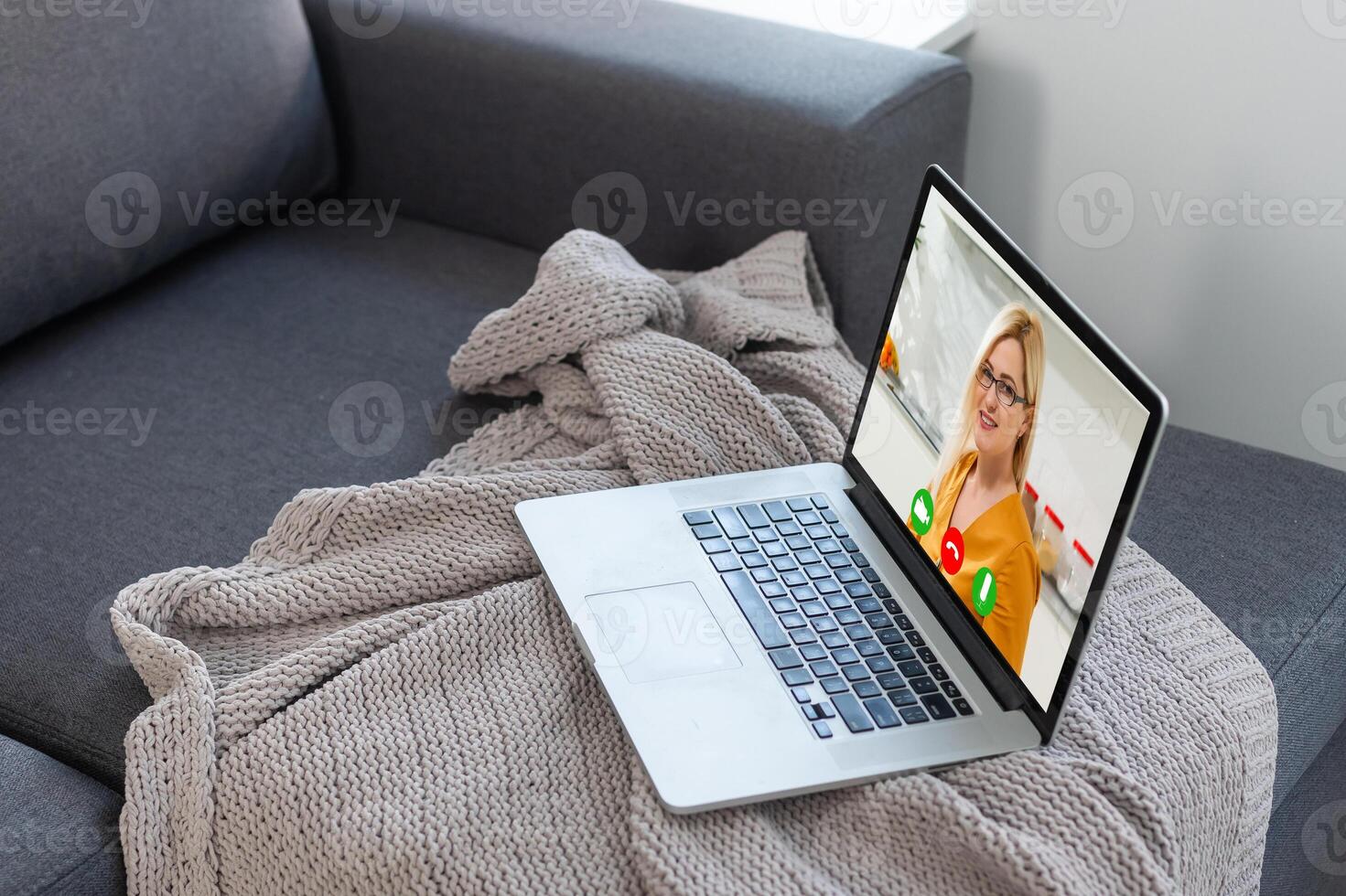 Teacher Hosting Online Class Using Conference On Laptop photo