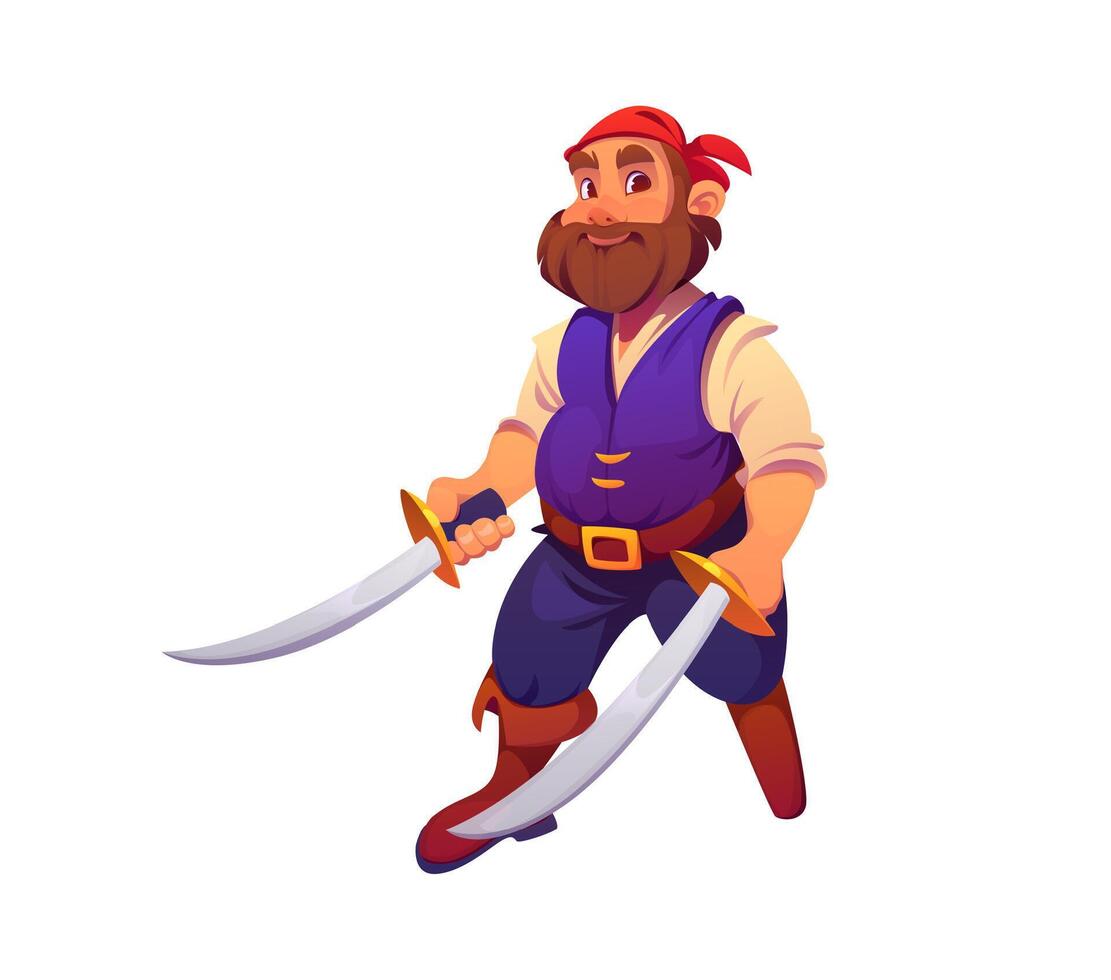 Cartoon pirate captain and corsair character vector