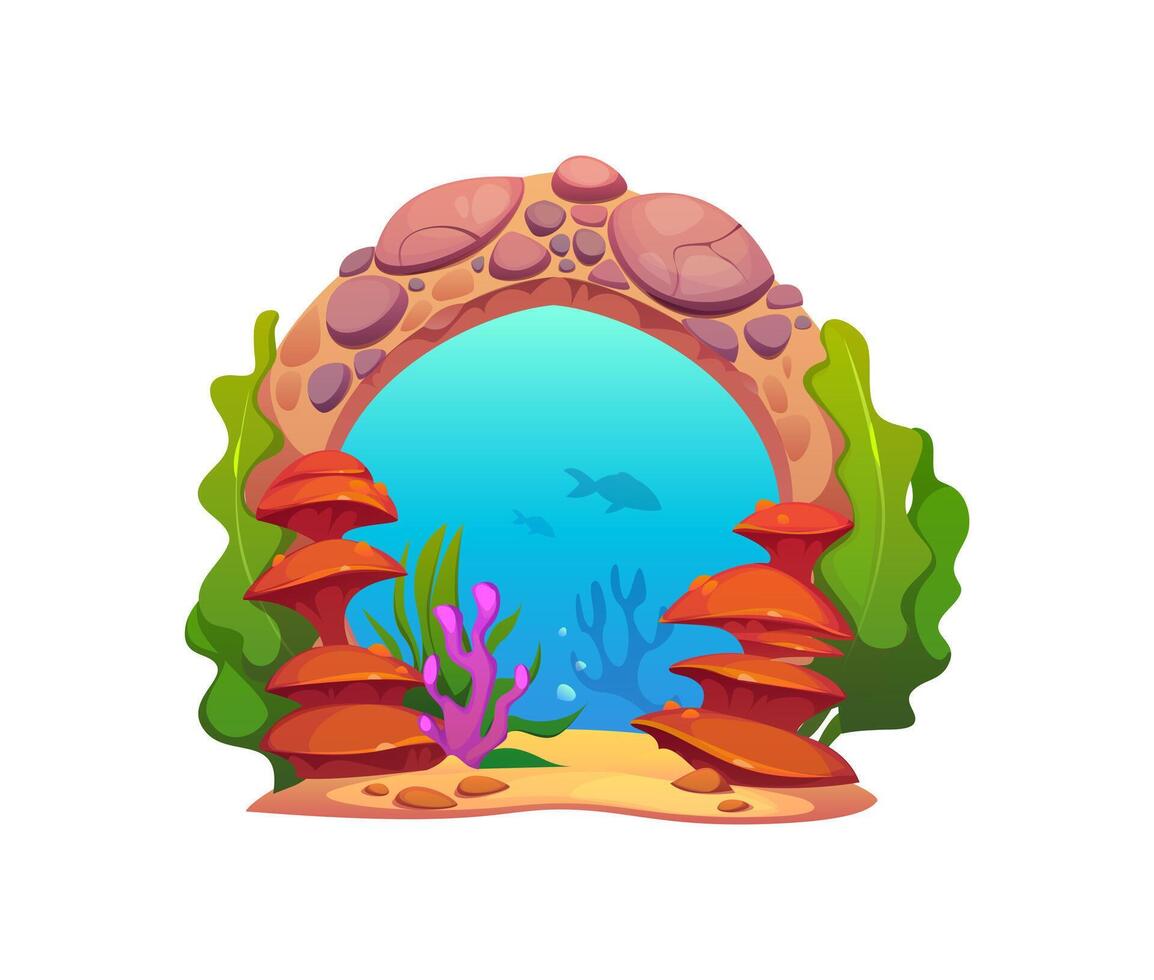 Game underwater sea portal, magic stone gate door vector