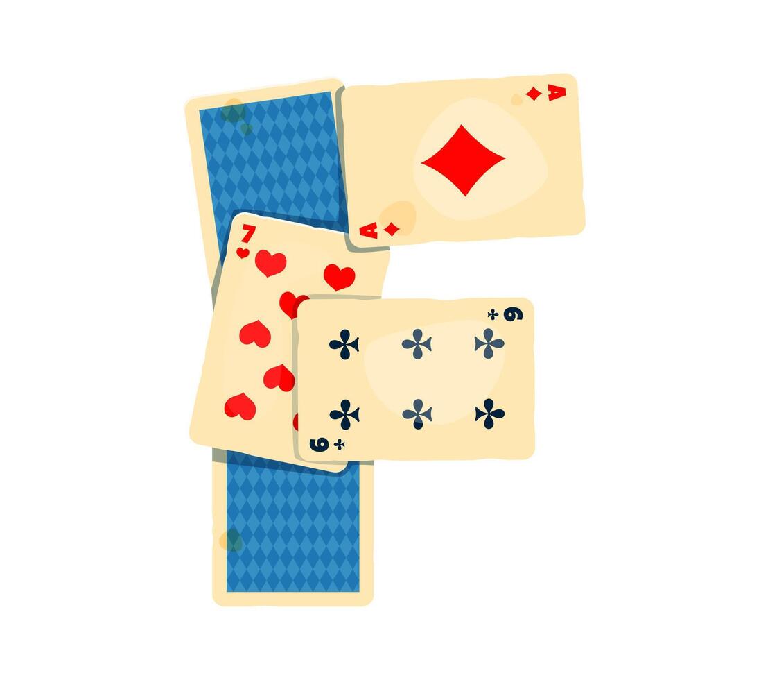 Playing cards arranged to form cartoon letter F vector