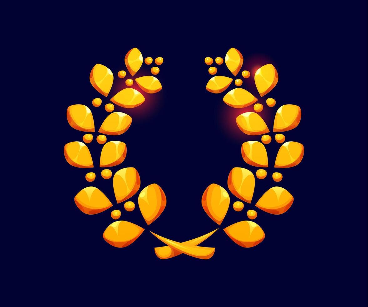 Golden laurel wreath icon or badge, game asset vector