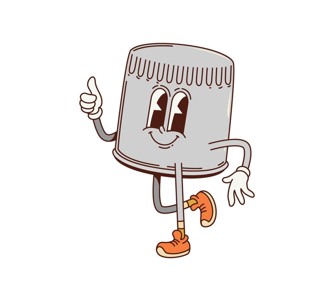 Cartoon retro groovy oil filter cute character vector