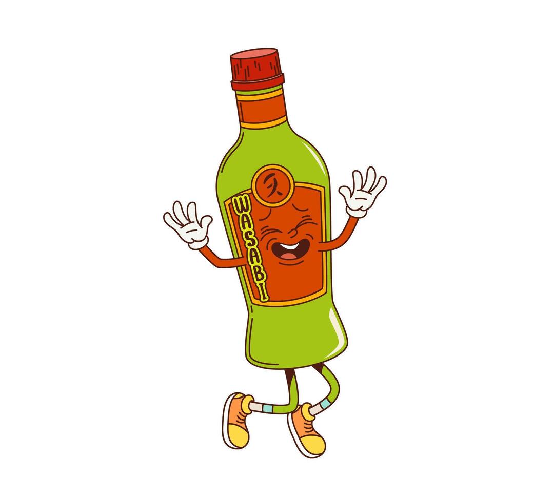 Cartoon groovy wasabi sauce character jumping vector