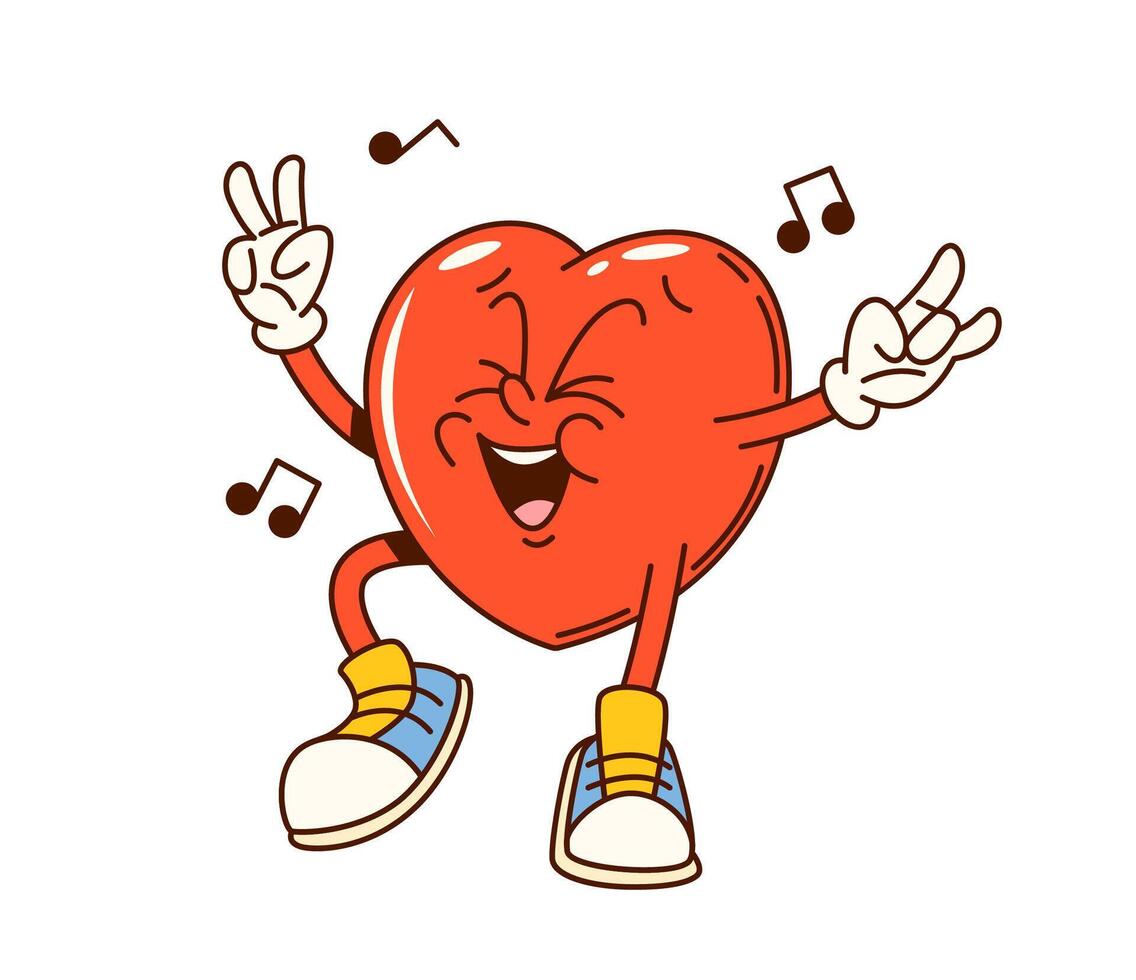 Groovy Valentine heart happy dancing character vector