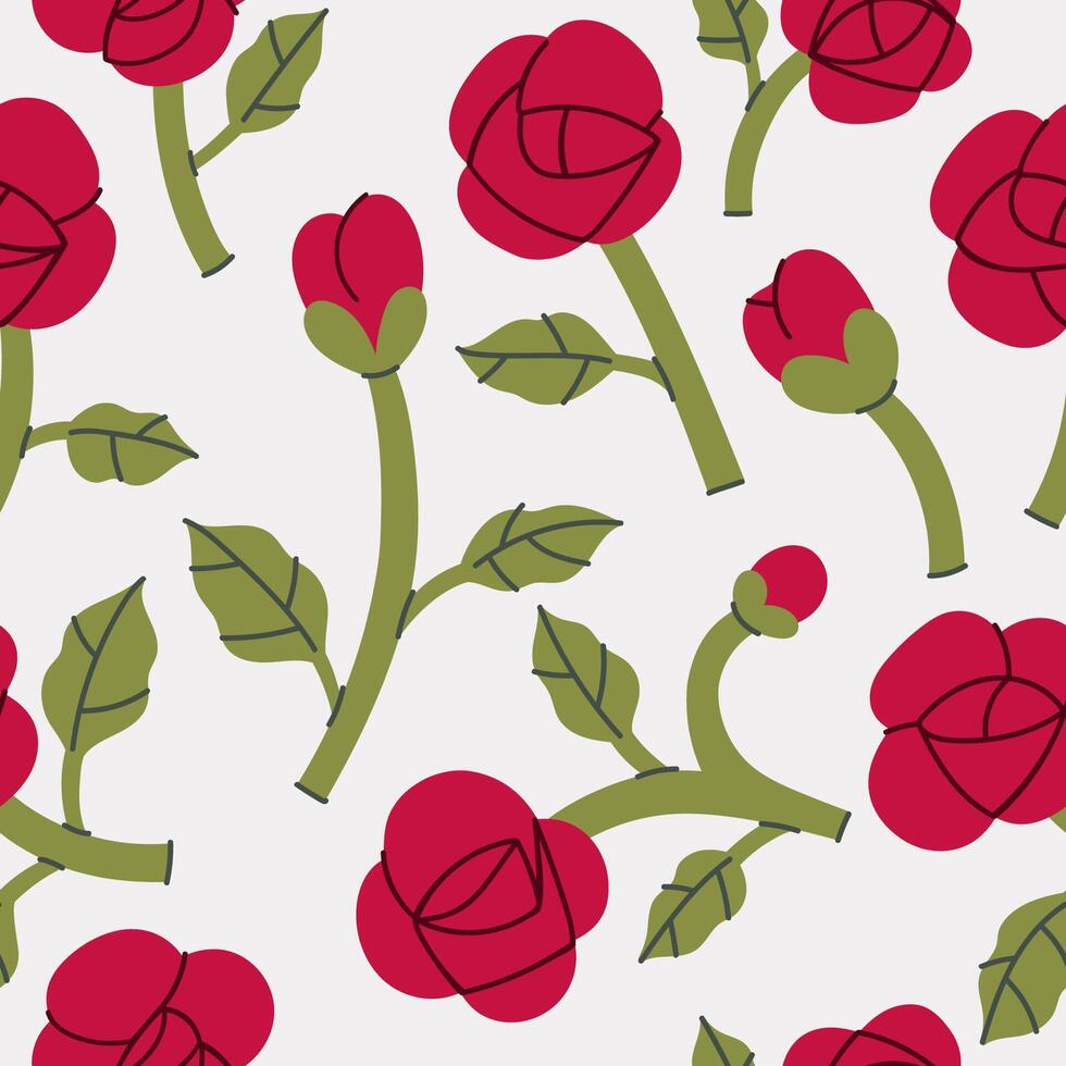 Seamless pattern with simple red roses on a white background. graphics. vector
