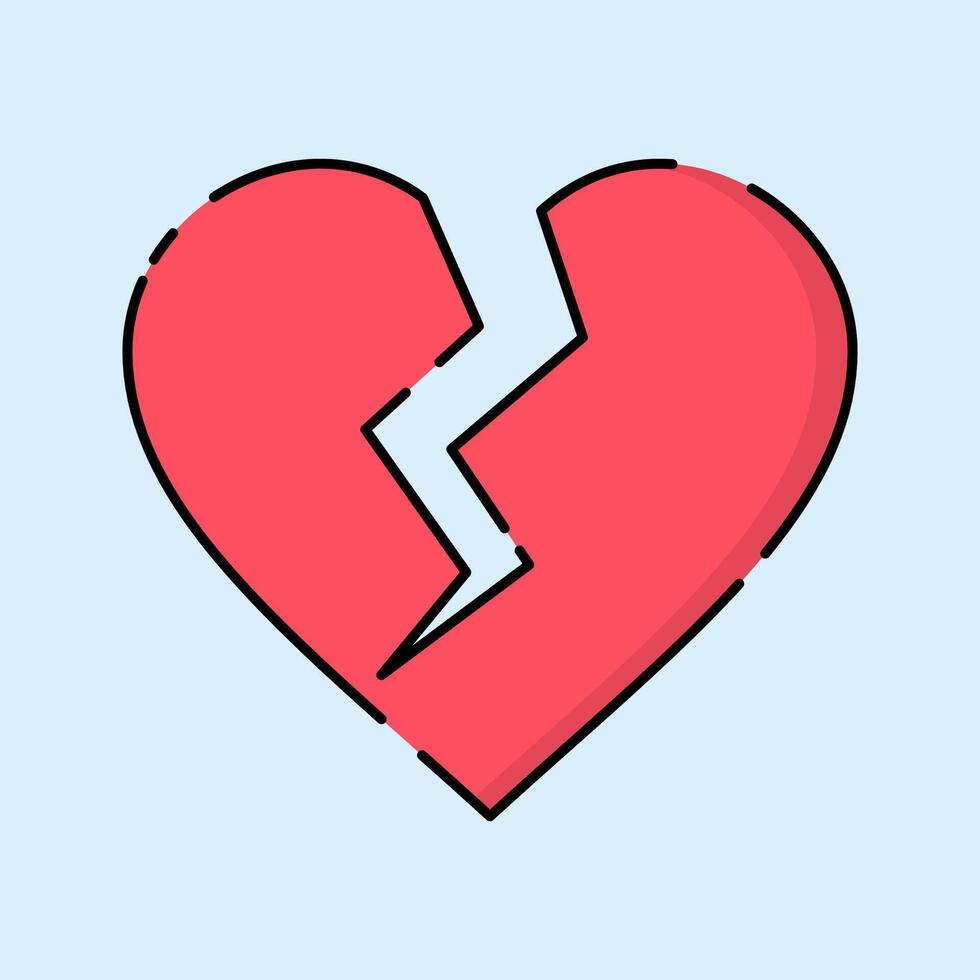 Broken Heart Icon Illustration, Soft Color Flat Design Style vector