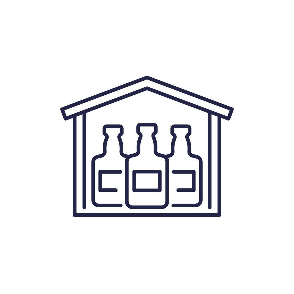 Alcohol storage line icon with a warehouse vector