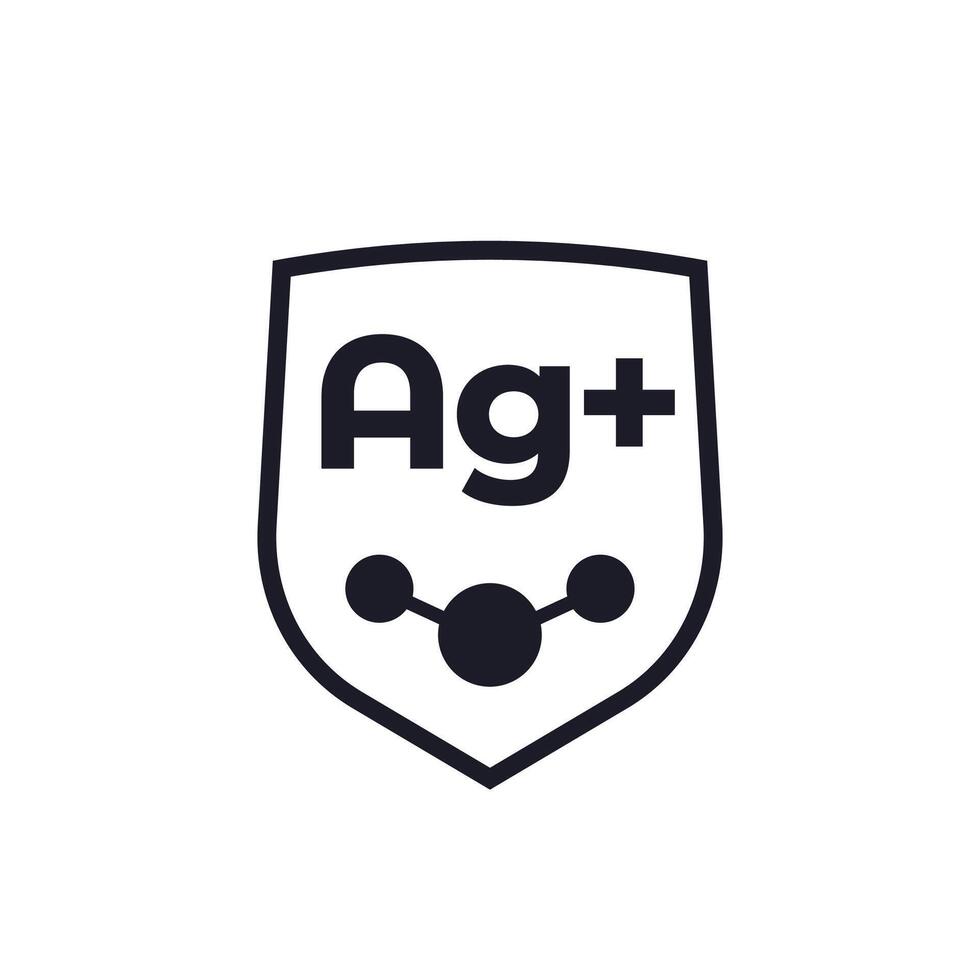 Silver ions icon, antibacterial protection label with a shield on white vector