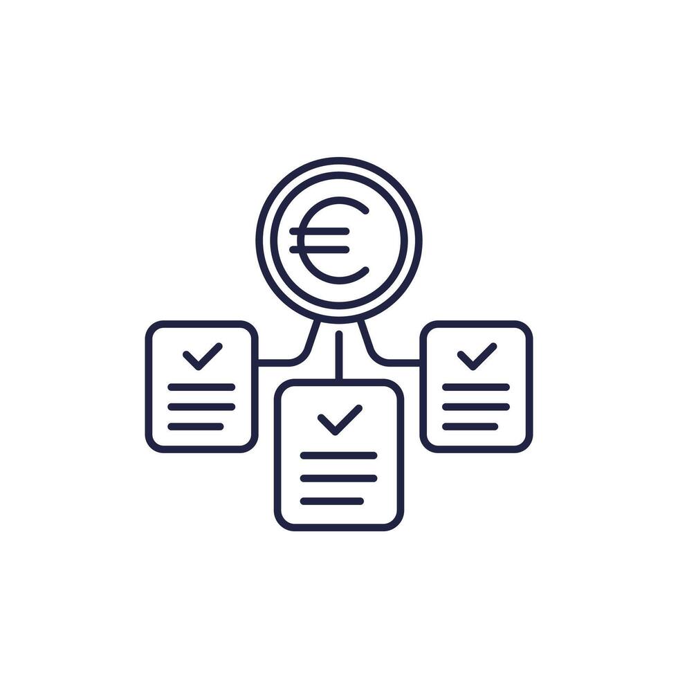 paid bills line icon with euro vector
