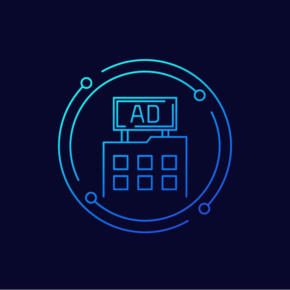 Rooftop advertising icon, banner on a roof, linear design vector
