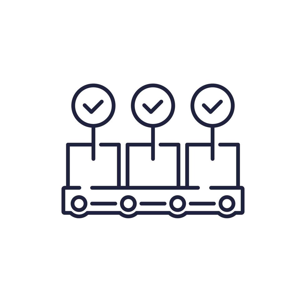 quality control of production line icon, linear design vector